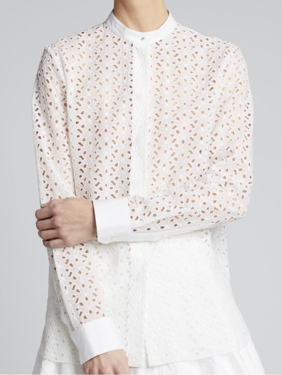 Tops - Theory Daisy Eyelet Cotton-Silk Combo Shirt MSRP $364 Sz L